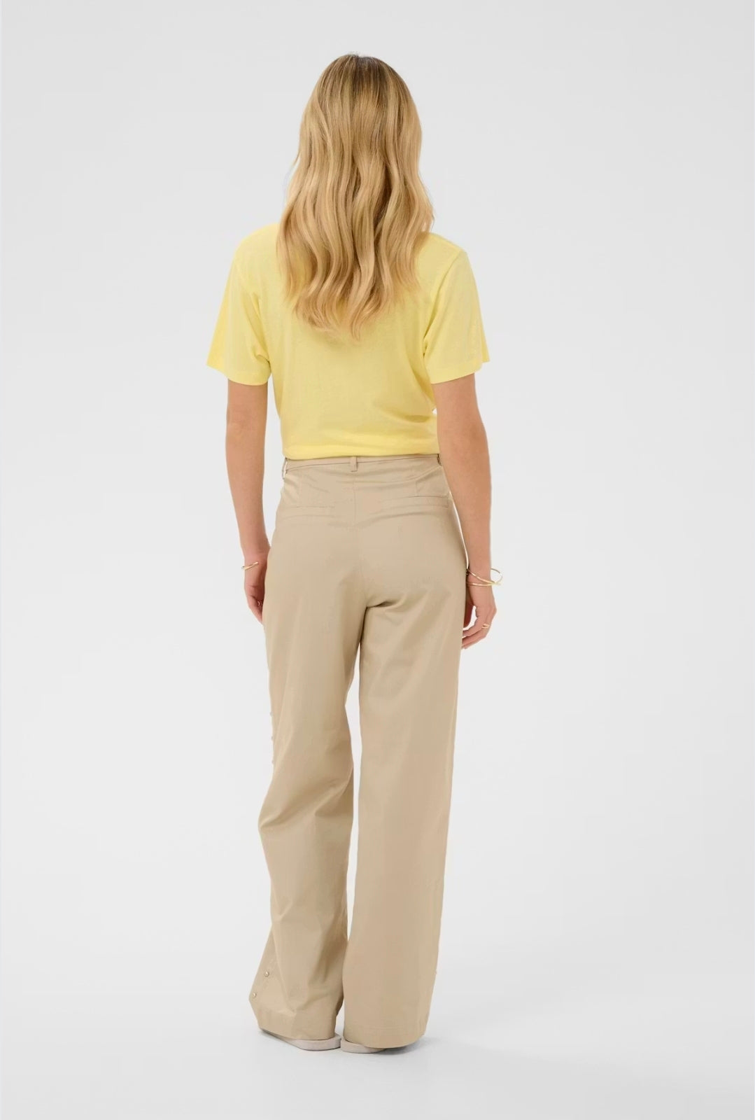 Cream 10615038 Stone Color Straight Leg Trouser With Studs