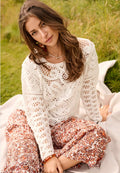 Cream 10615094 Snow White Long Sleeve Crochet Jumper