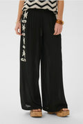 Cream 10615017 Pitch Black Trouser With White Side Embroidery