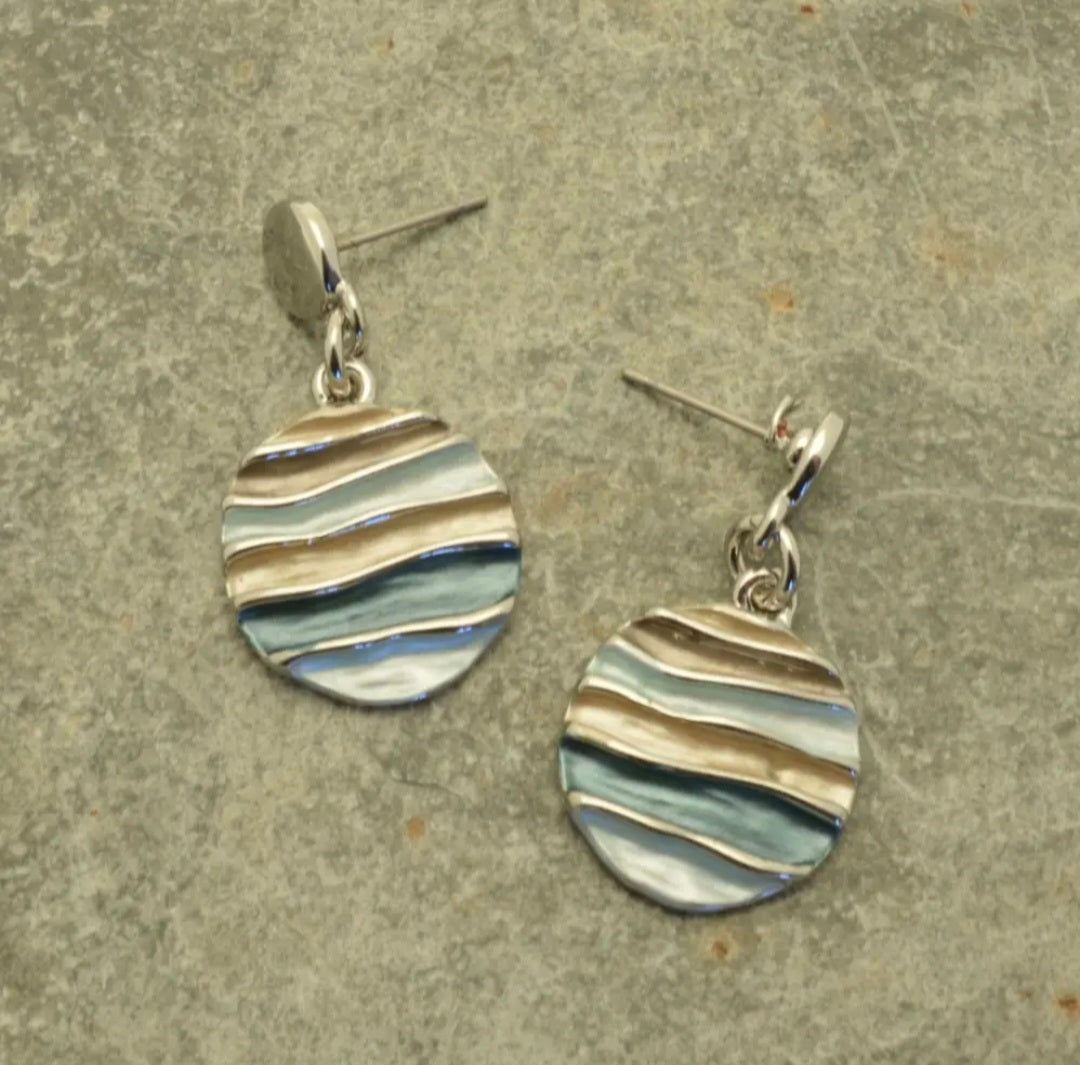 Miss Milly Green and Mink Striped Circle Earrings