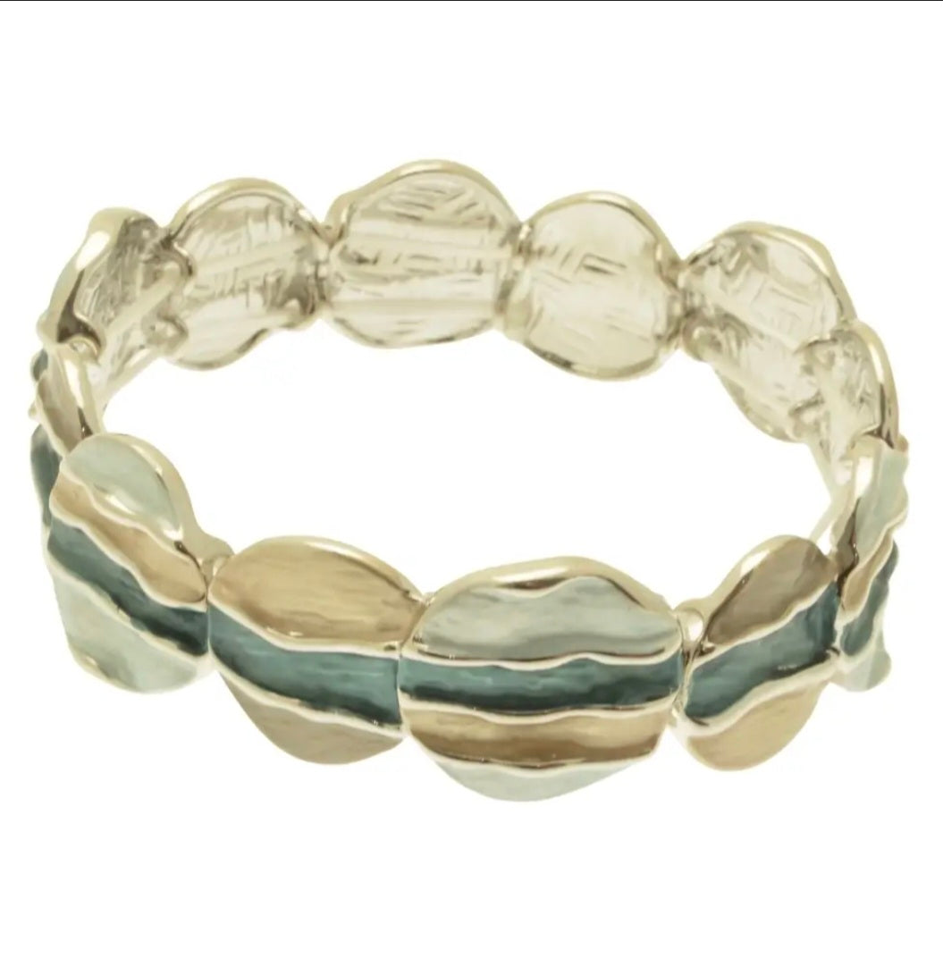Miss Milly Green and Mink Striped Circle Elasticated Bracelet