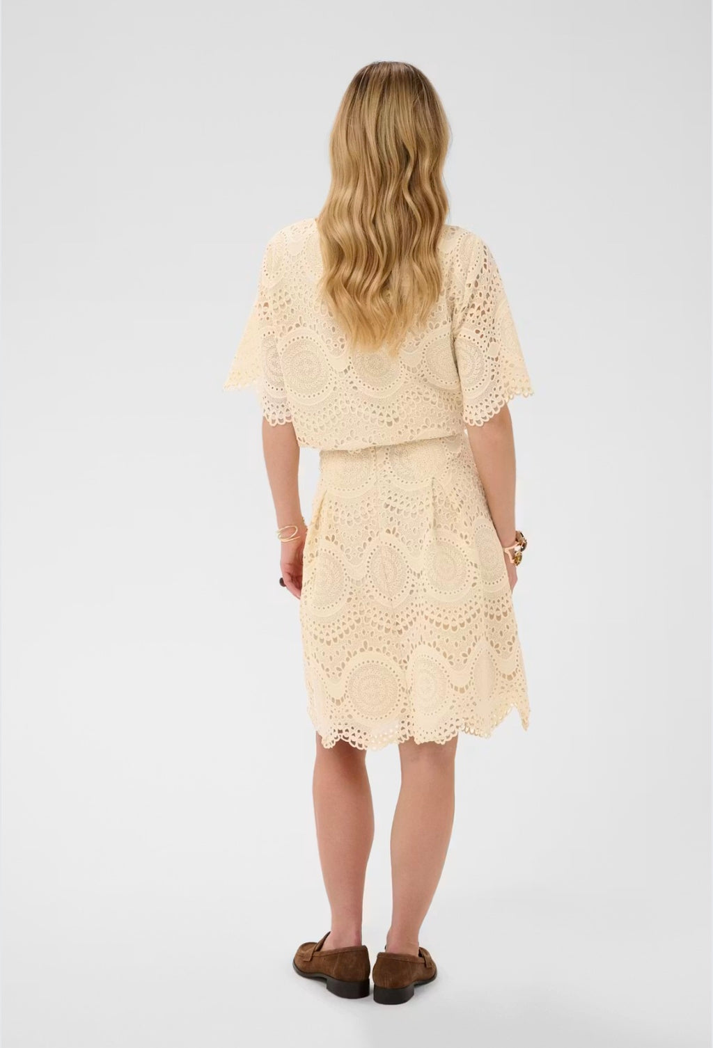 Cream 10615150 Broderie Anglais Cream Scalloped Hem Line Skirt