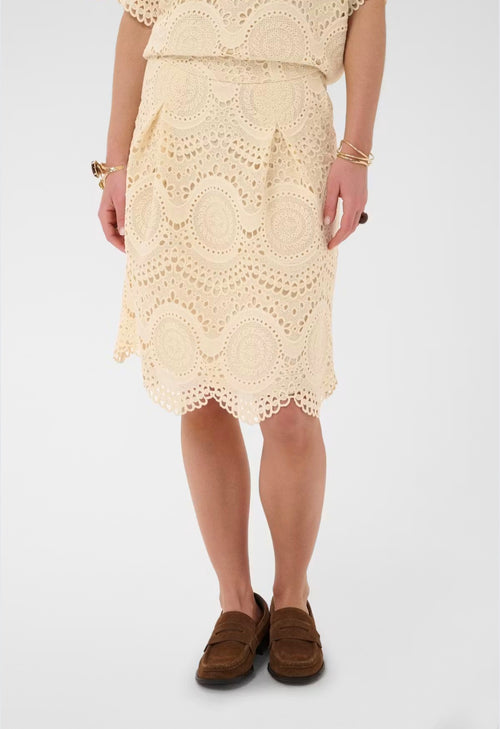 Cream 10615150 Broderie Anglais Cream Scalloped Hem Line Skirt