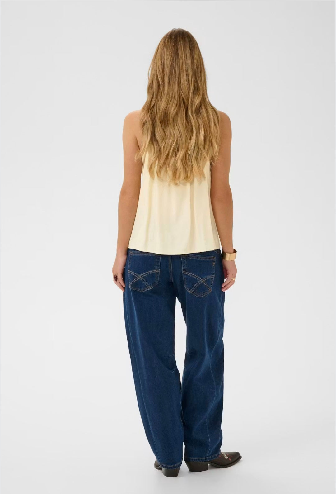 Cream 10611224 Spaghetti Strap Top With Lace Trim