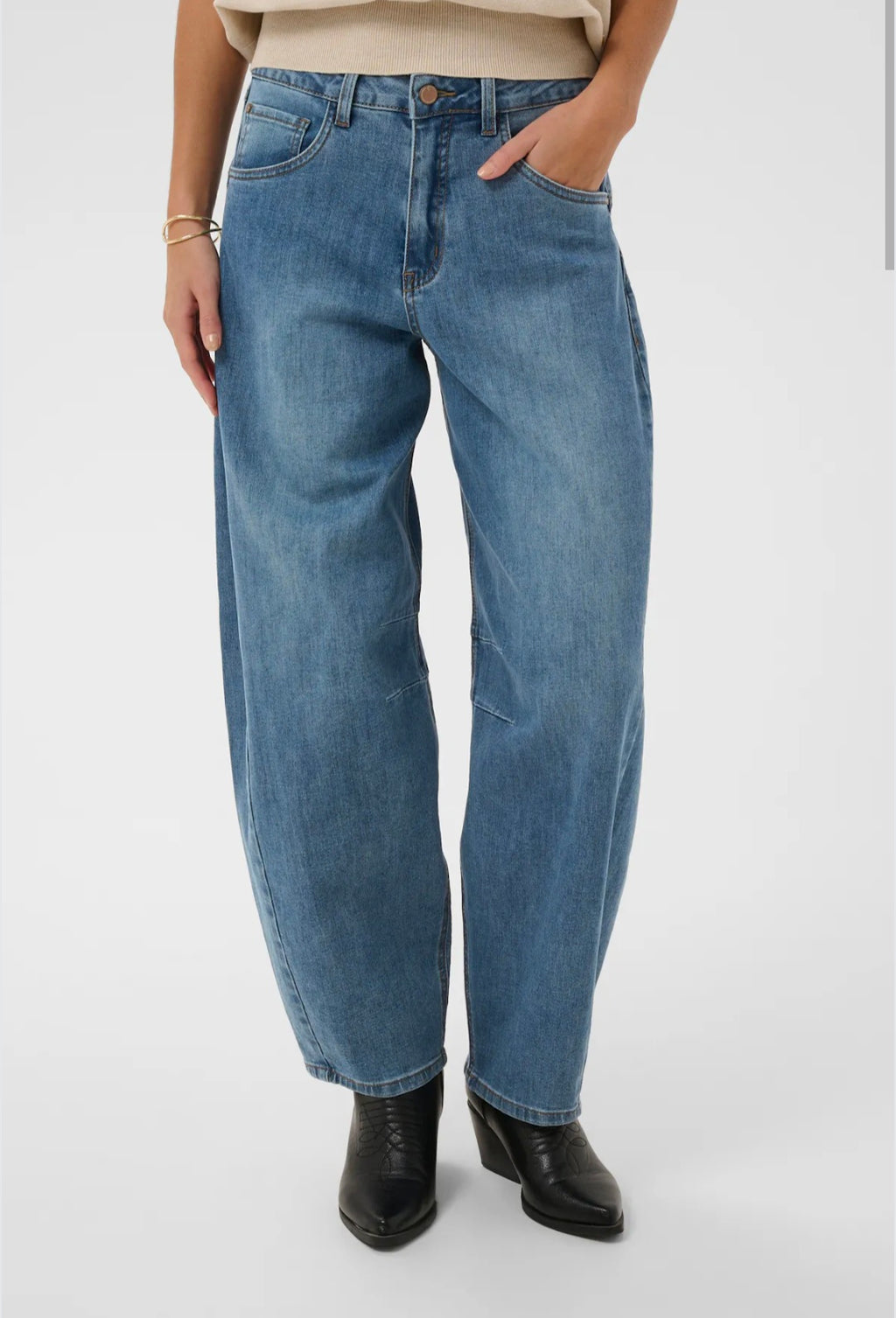 Cream 10614217 Dark Blue Bahren Ankle Barrel Leg Jeans