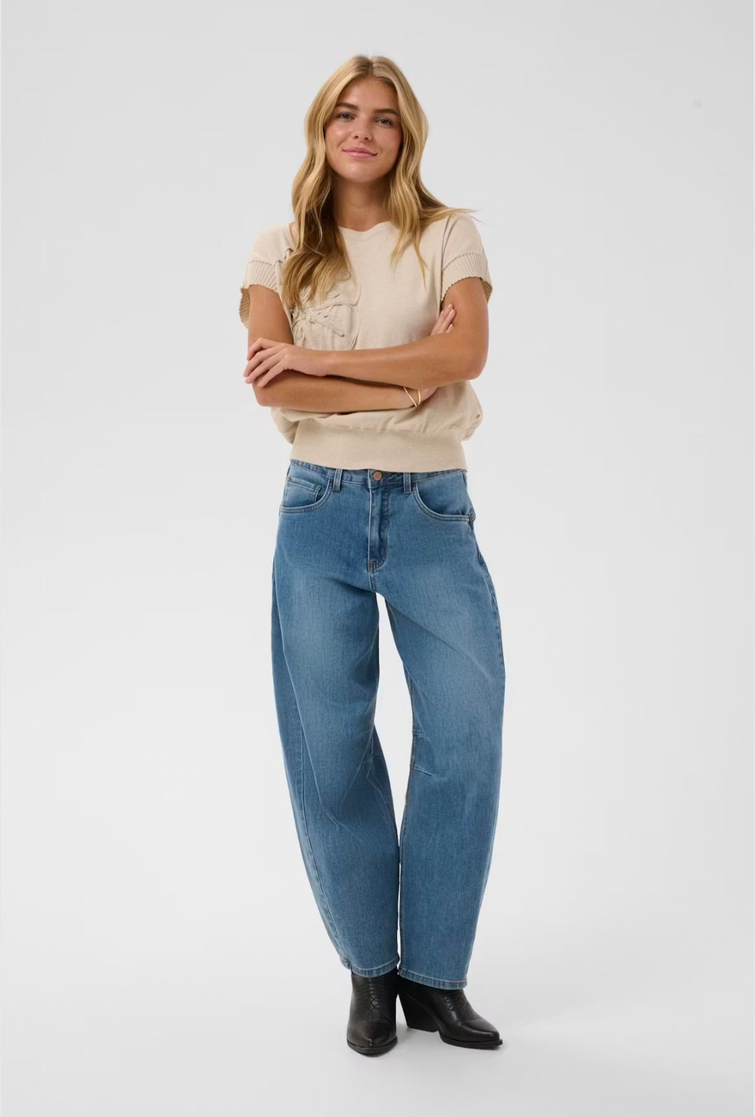 Cream 10614217 Dark Blue Bahren Ankle Barrel Leg Jeans