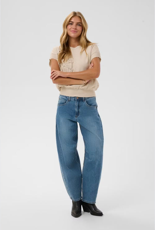 Cream 10614217 Dark Blue Bahren Ankle Barrel Leg Jeans
