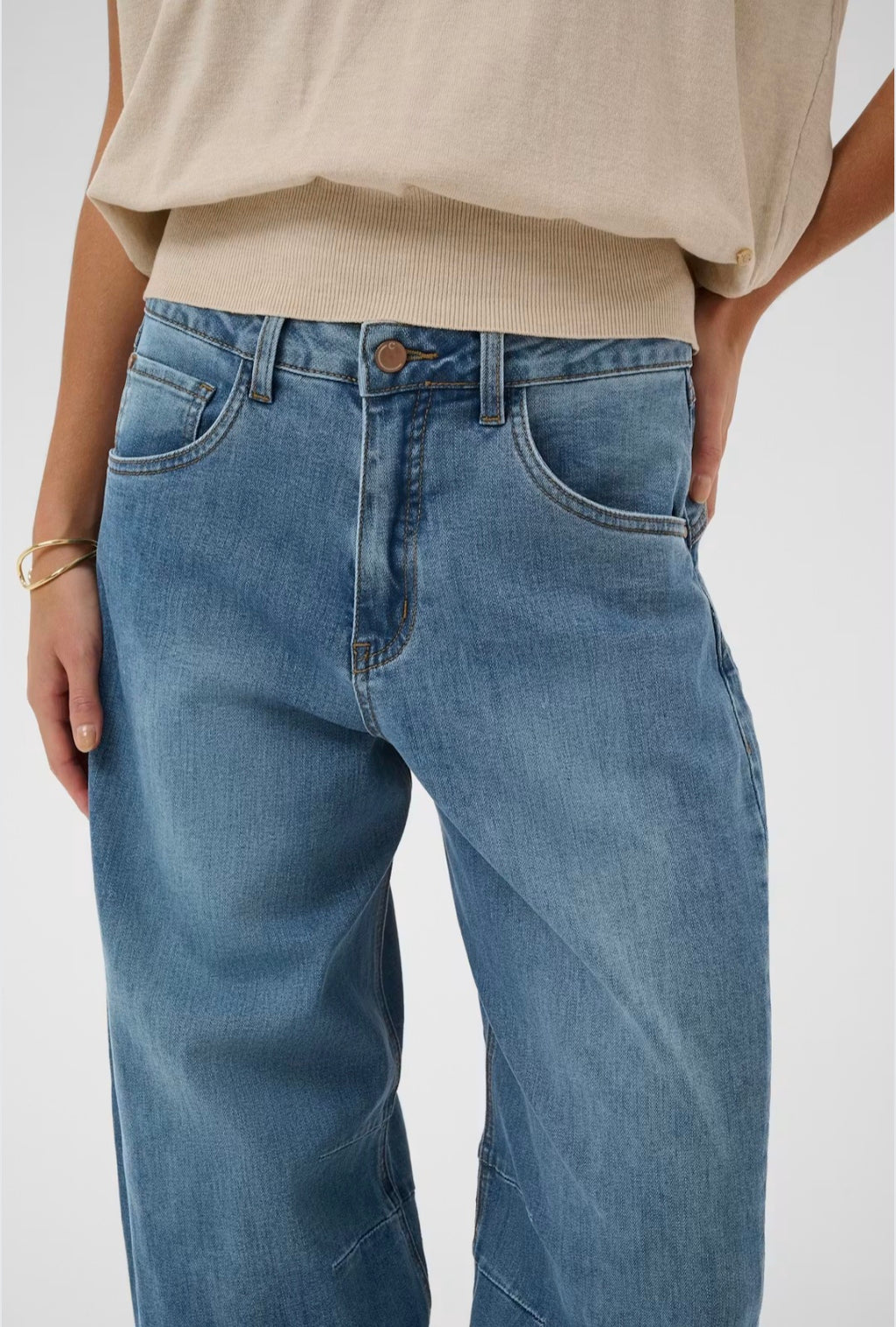 Cream 10614217 Dark Blue Bahren Ankle Barrel Leg Jeans