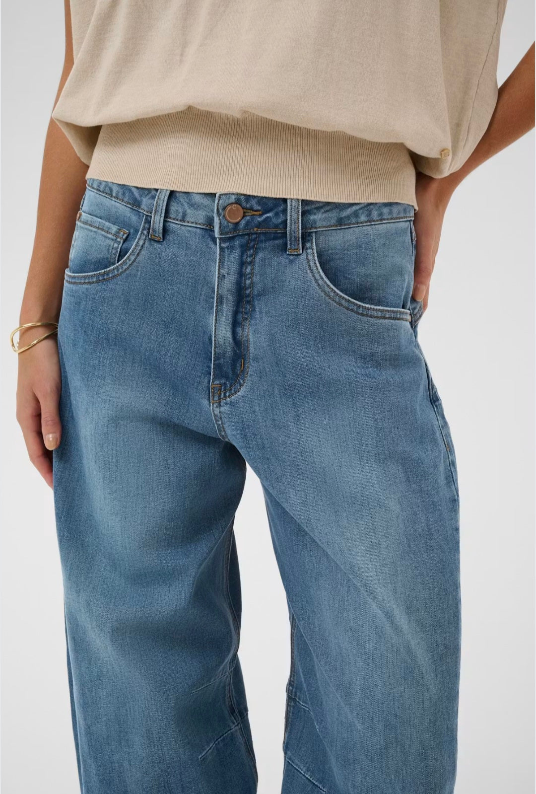 Cream 10614217 Dark Blue Bahren Ankle Barrel Leg Jeans