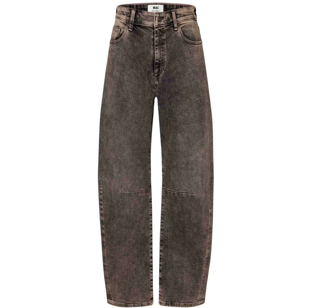 Mac Dakota 28L Brown Crincle Relaxed Barrel Leg Jeans