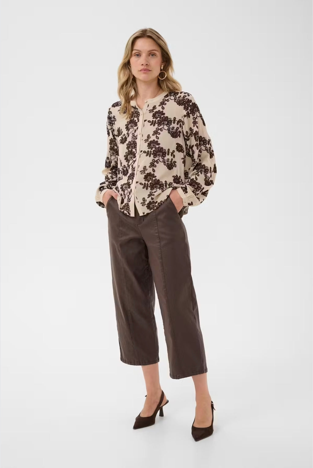 Cream 10615333 Cream Color Ruby Blouse With Long Sleeves