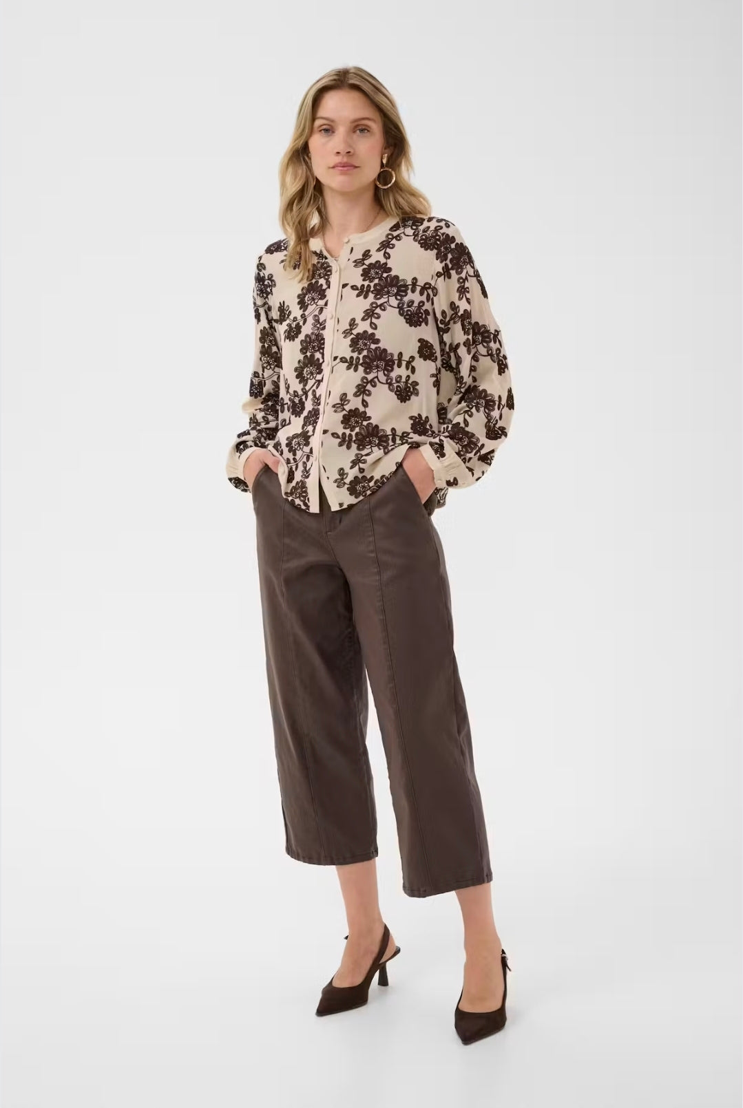 Cream 10615333 Cream Color Ruby Blouse With Long Sleeves