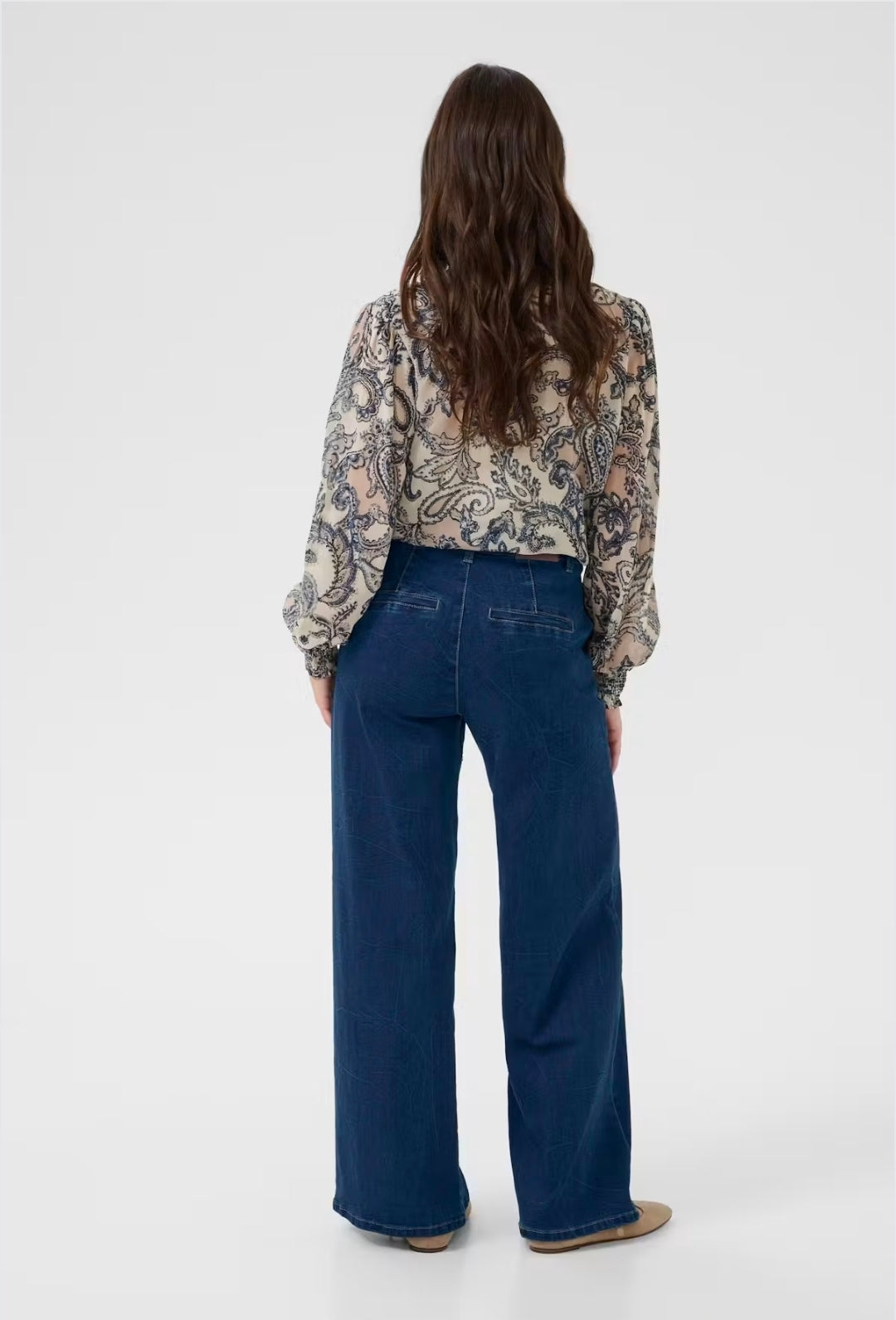 Cream 10612286 Dark Blue Denim Wide Leg Trousers