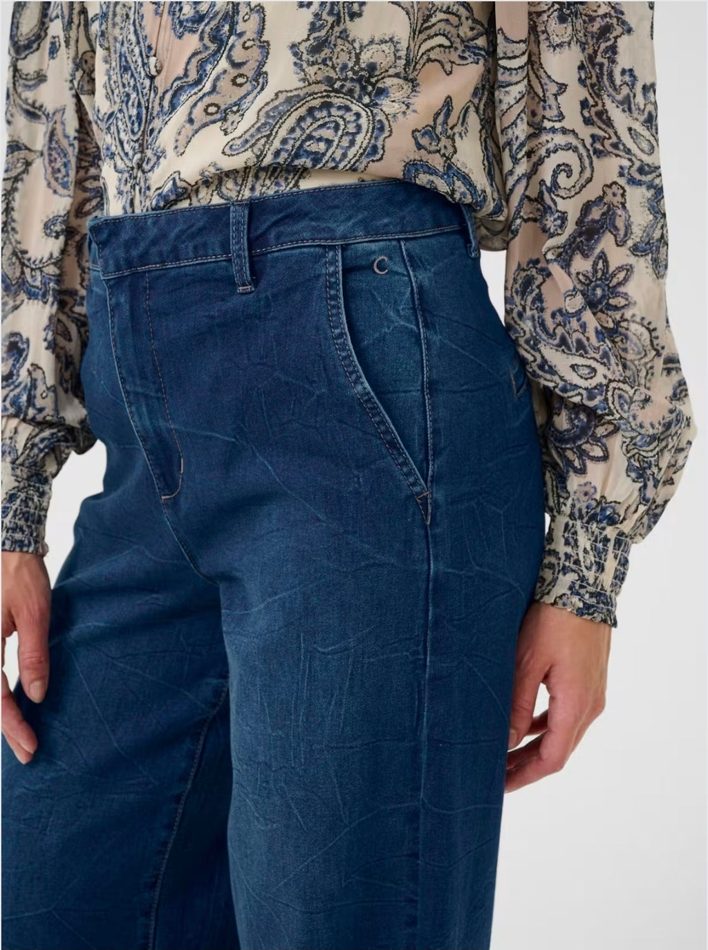 Cream 10612286 Dark Blue Denim Wide Leg Trousers