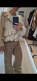 Nekane BN.ARI Ecrue Mix Wool Jumper With Asymmetrical Ruffles