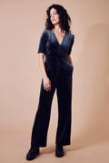 Traffic People 12777001 Black Corded Zip Front Jumpsuit