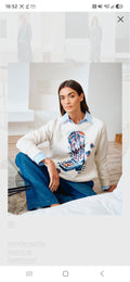 Milano Italy 6356358702 Cream Round Neck And Long Sleeves Top With Cowboy Boot Print