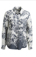Milano Italy 6365573655 Navy Print Long Sleeves Shirt Blouse