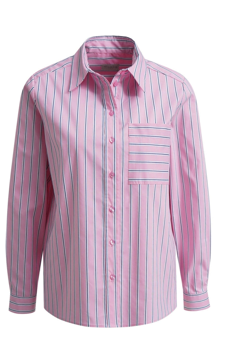 Milano Italy 6348903628 Sugar Pink Print Shirt Blouse With Collar
