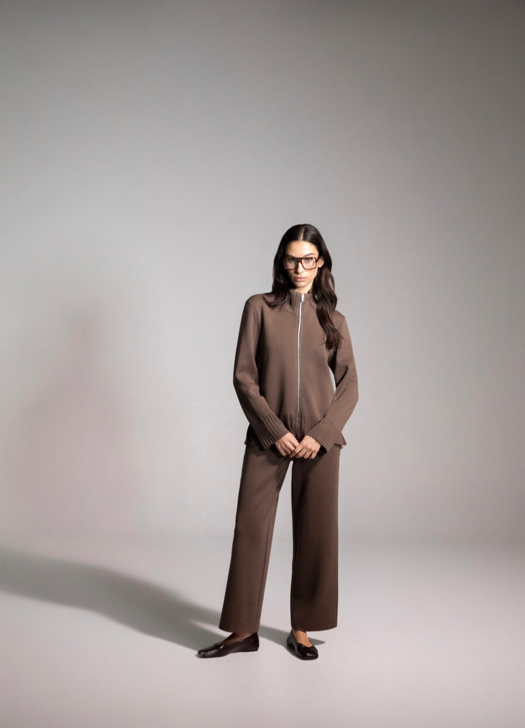Maria Bellentani Roma Dark Chocolate Knitted Wide Leg Trousers