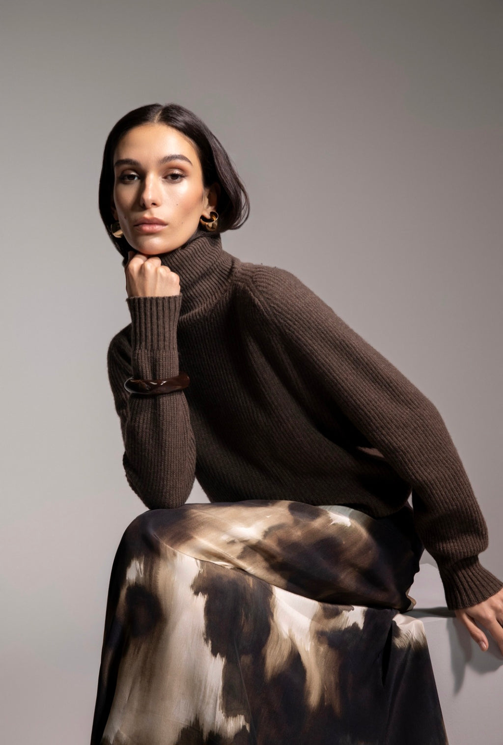 Maria Bellentani Doris Chocolate Brown Knitted Turtleneck Jumper
