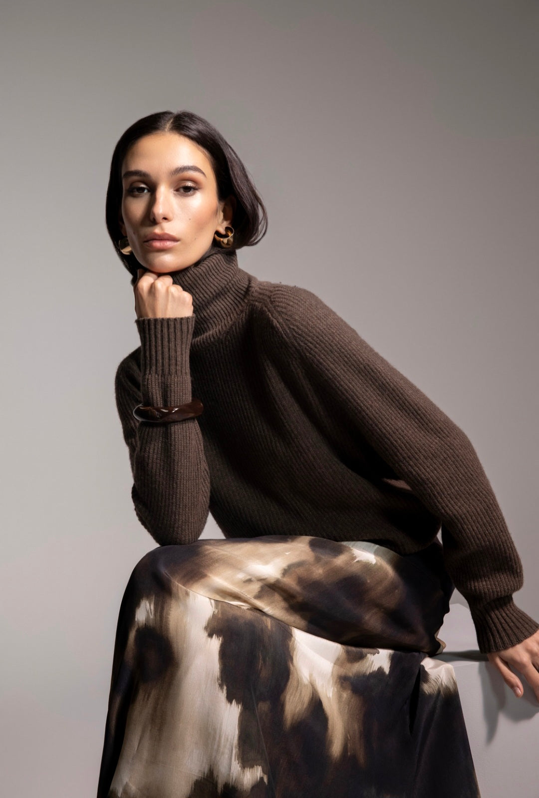 Maria Bellentani Doris Chocolate Brown Knitted Turtleneck Jumper