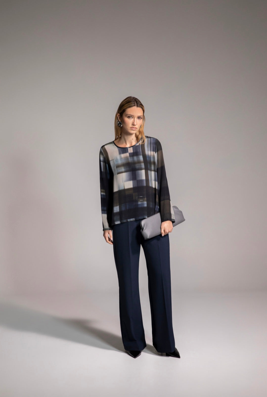 Maria Bellentani Sveva Printed Round Neck Long Sleeve Smart Blouse