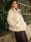Cream 10615111 Short Lightweight Padded Jacket With High Stand Up Collar
