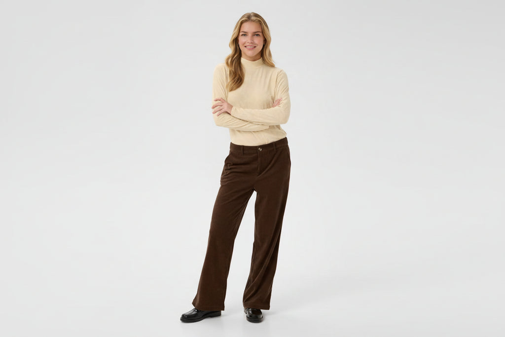 Cream 10614146 Corduroy Dark Brown Straight Leg Trousers