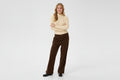 Cream 10614146 Corduroy Dark Brown Straight Leg Trousers