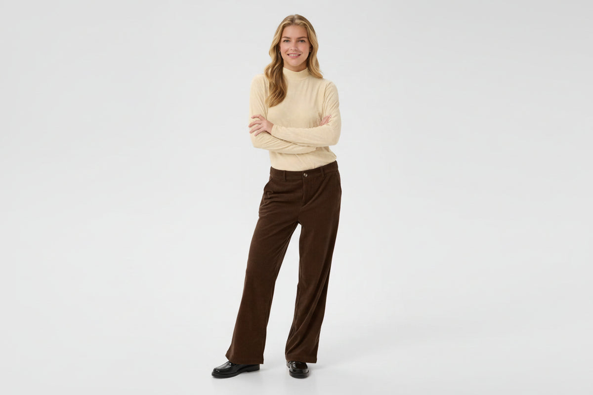 Cream 10614146 Corduroy Dark Brown Straight Leg Trousers