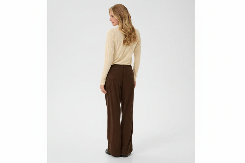 Cream 10614146 Corduroy Dark Brown Straight Leg Trousers
