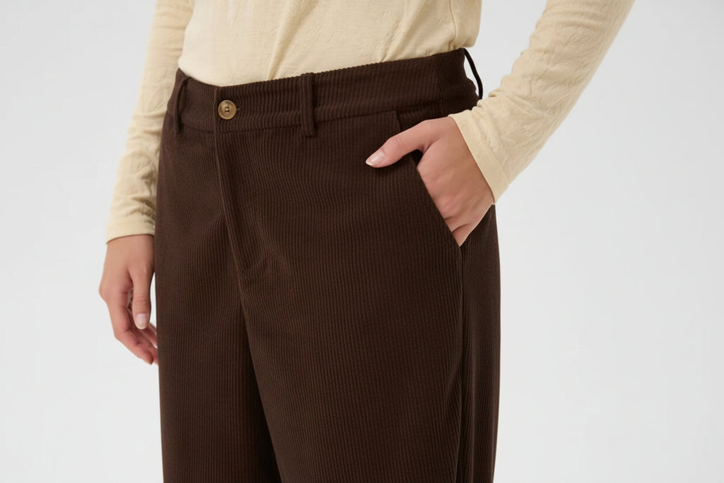 Cream 10614146 Corduroy Dark Brown Straight Leg Trousers