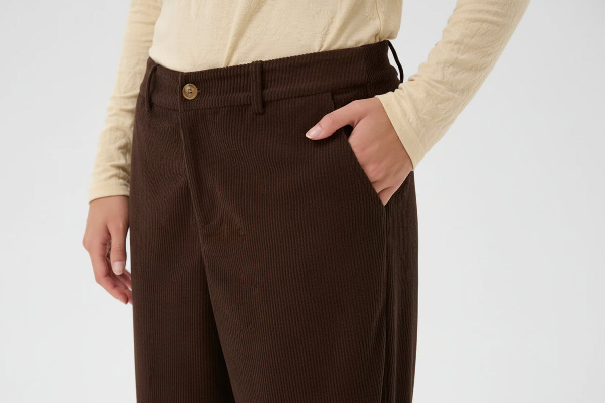 Cream 10614146 Corduroy Dark Brown Straight Leg Trousers