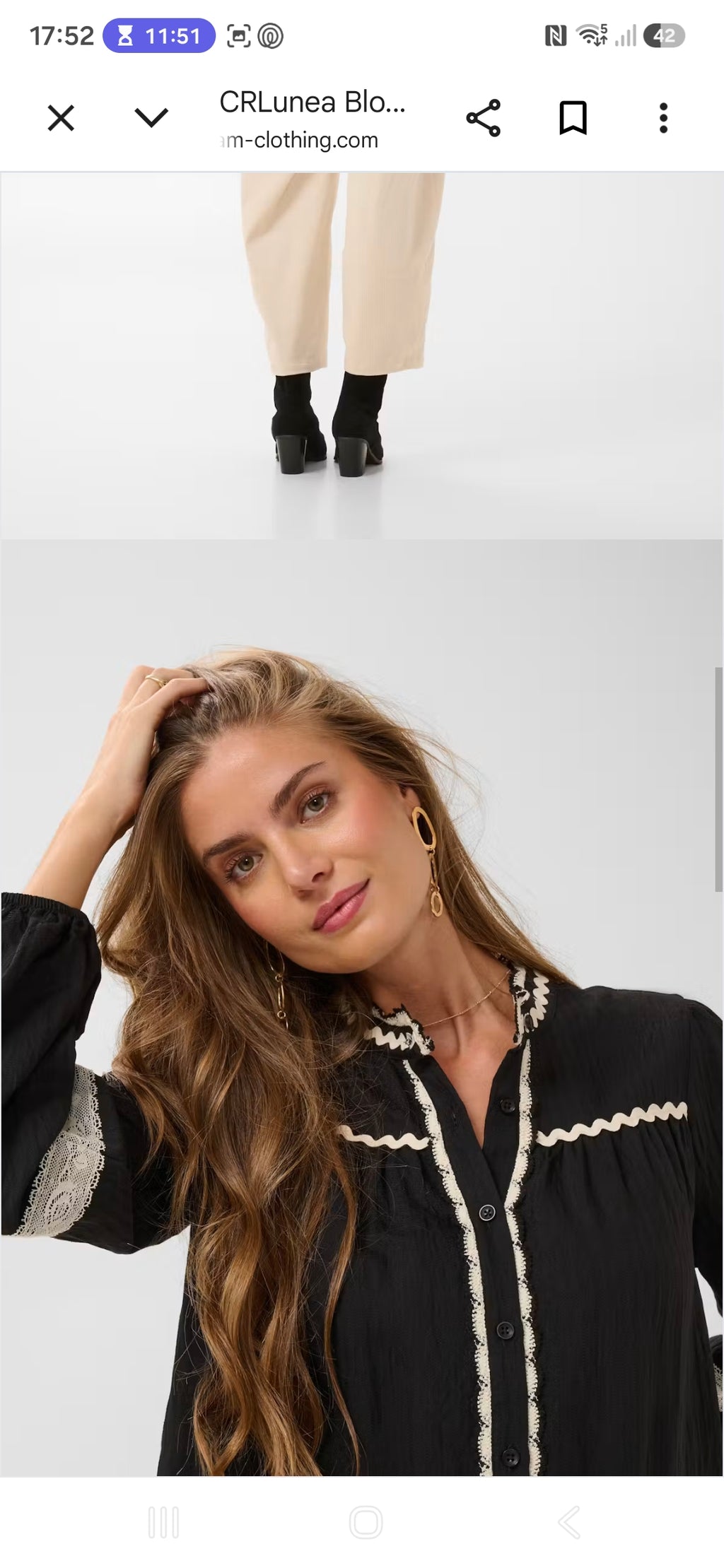Cream 10615564 Pitch Black And Cream Lunea Blouse With long Sleeve