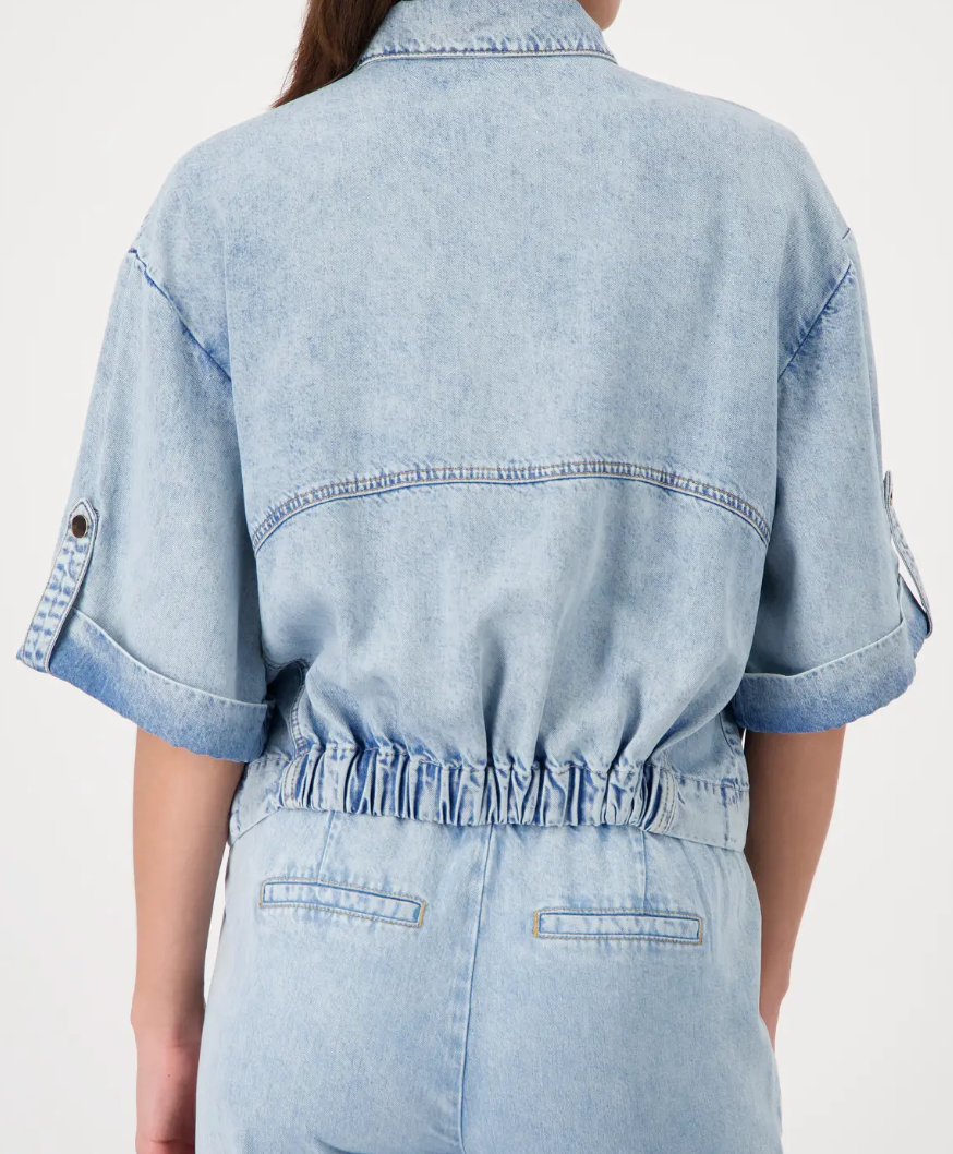 Monari 410542 Light Denim Jeans Jacket With a Shirt Collar And 3/4 Sleeves