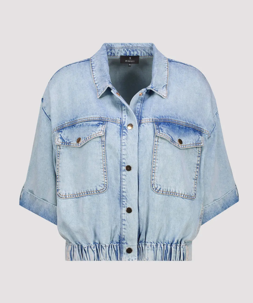 Monari 410542 Light Denim Jeans Jacket With a Shirt Collar And 3/4 Sleeves