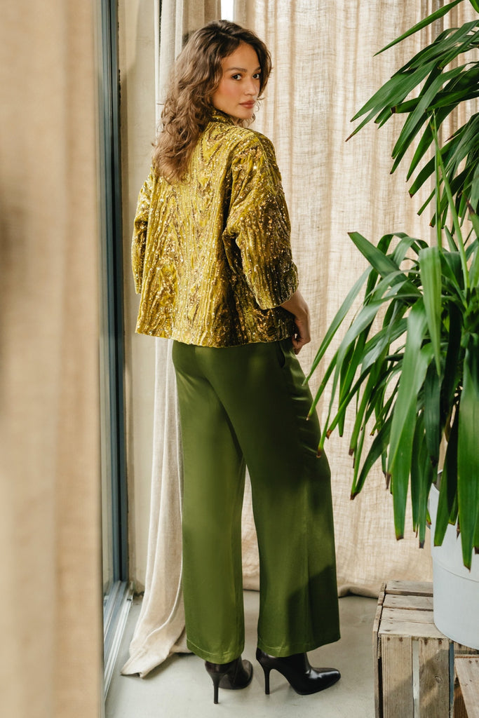 Traffic People 12896040 Gold Crushed Velet Edge To Edge Jacket