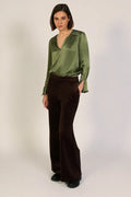 Traffic People 13199018 Olive Green Satin Smart Shirt