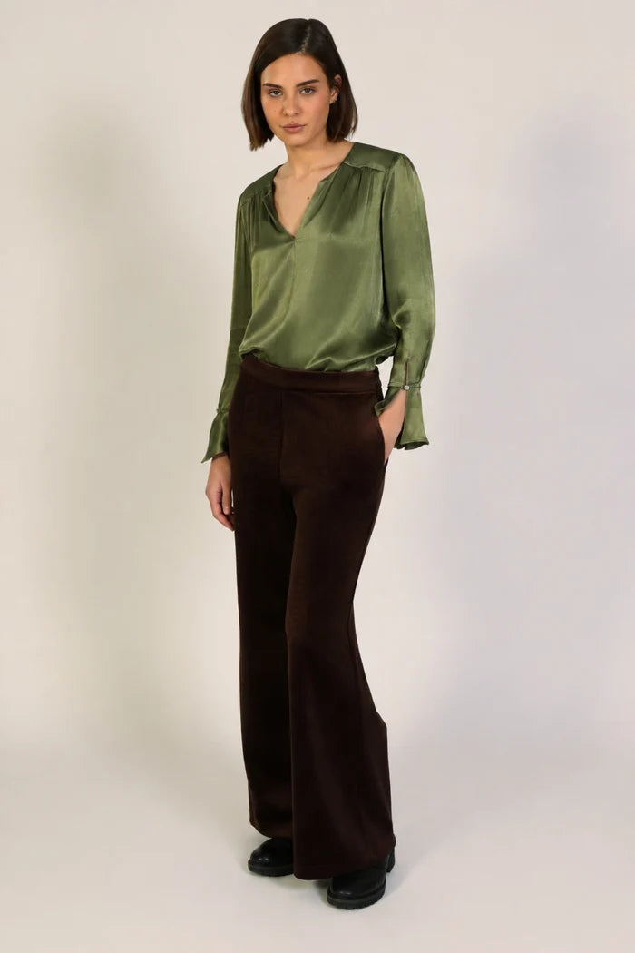 Traffic People 13199018 Olive Green Satin Smart Shirt
