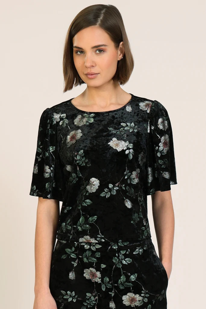 Traffic People 13063001 Rene Floral Black Velvet Top