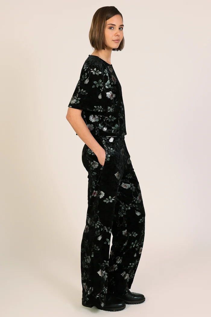 Traffic People 13063001 Rene Floral Black Velvet Top