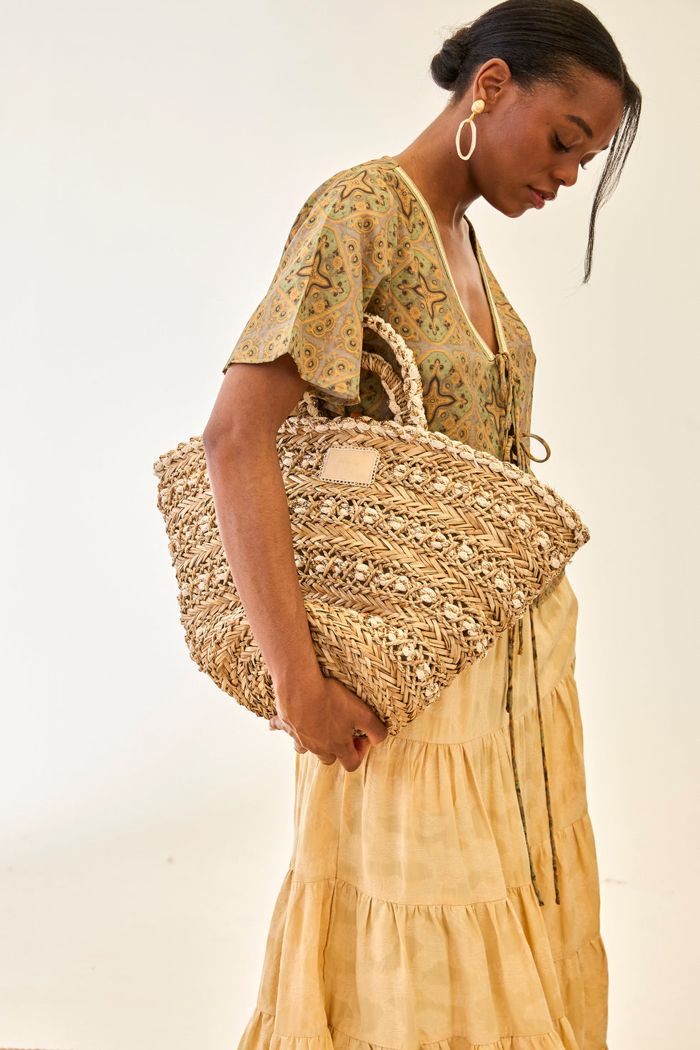 Nekane TN.CRISAN Tan Raffia And Lurex Hand Bag