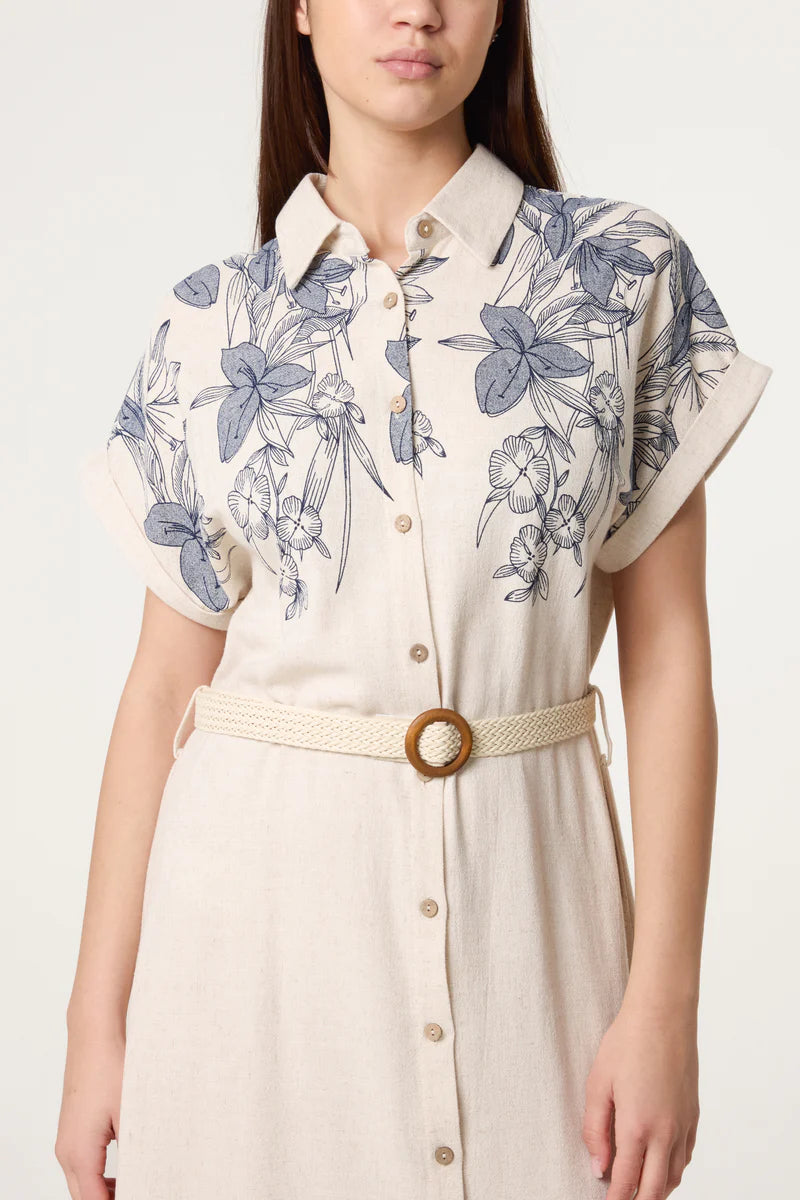 Nova Floral Border Printed Linen Dress