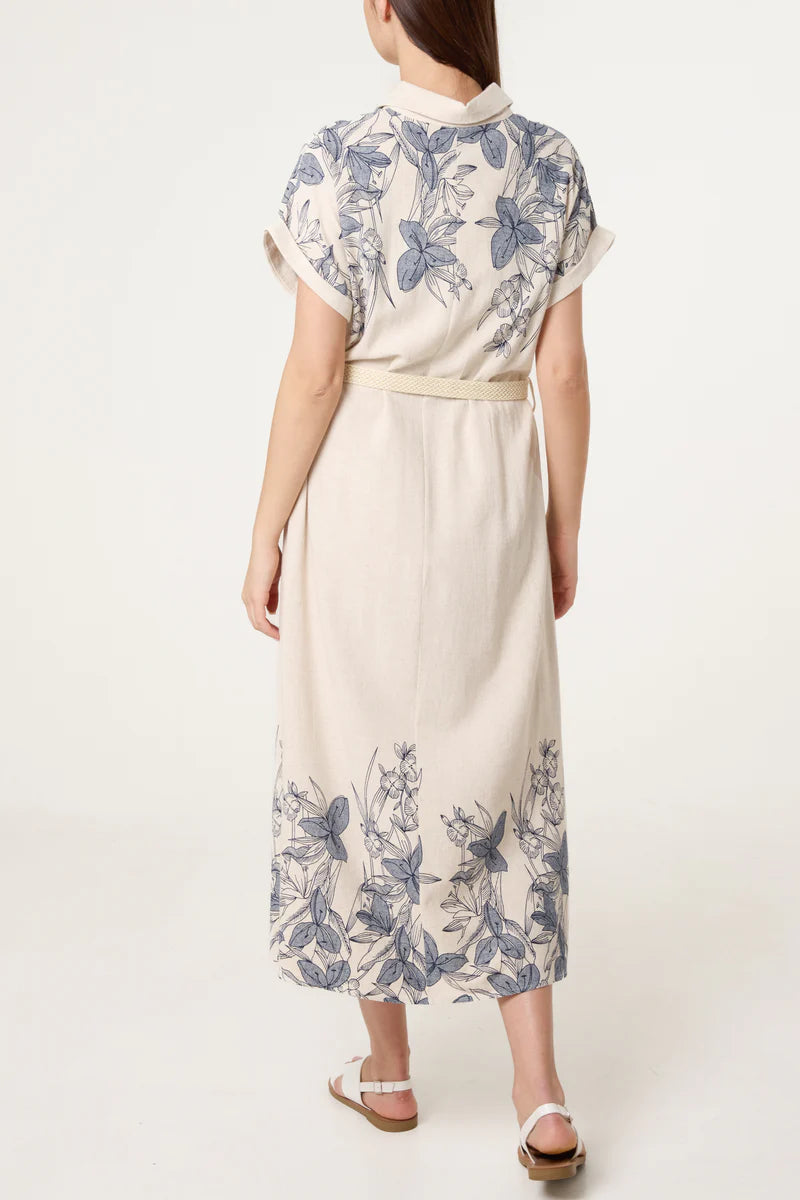 Nova Floral Border Printed Linen Dress