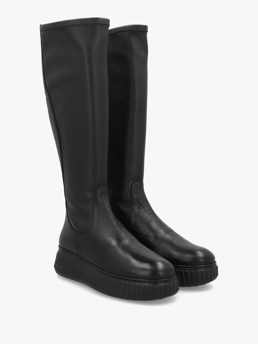 Wonders A-5204 Black Leather Knee High Boots Flat