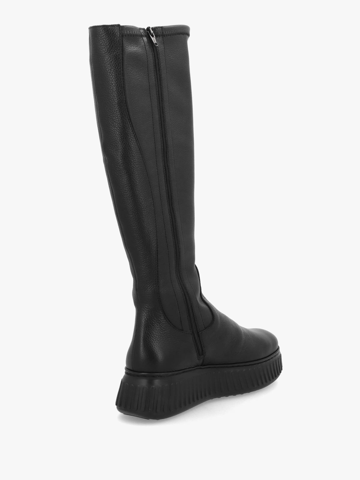 Wonders A-5204 Black Leather Knee High Boots Flat