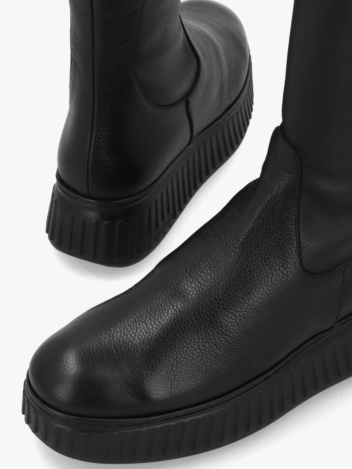 Wonders A-5204 Black Leather Knee High Boots Flat