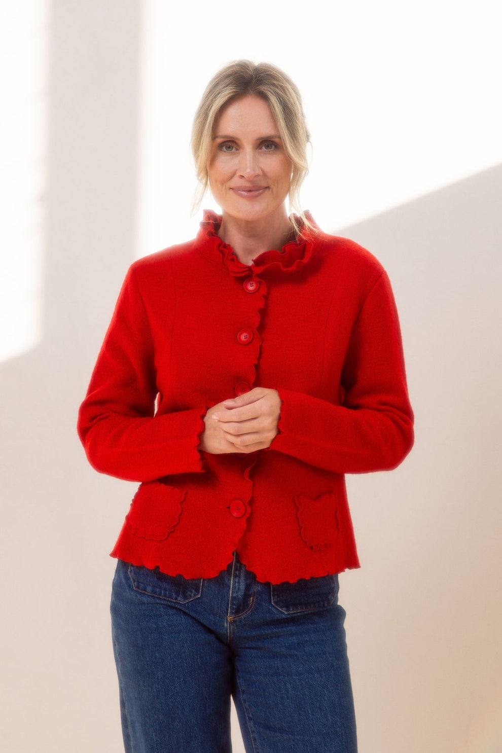 See Saw 615 Ruffle Cook Boiled Wool Red Jacket
