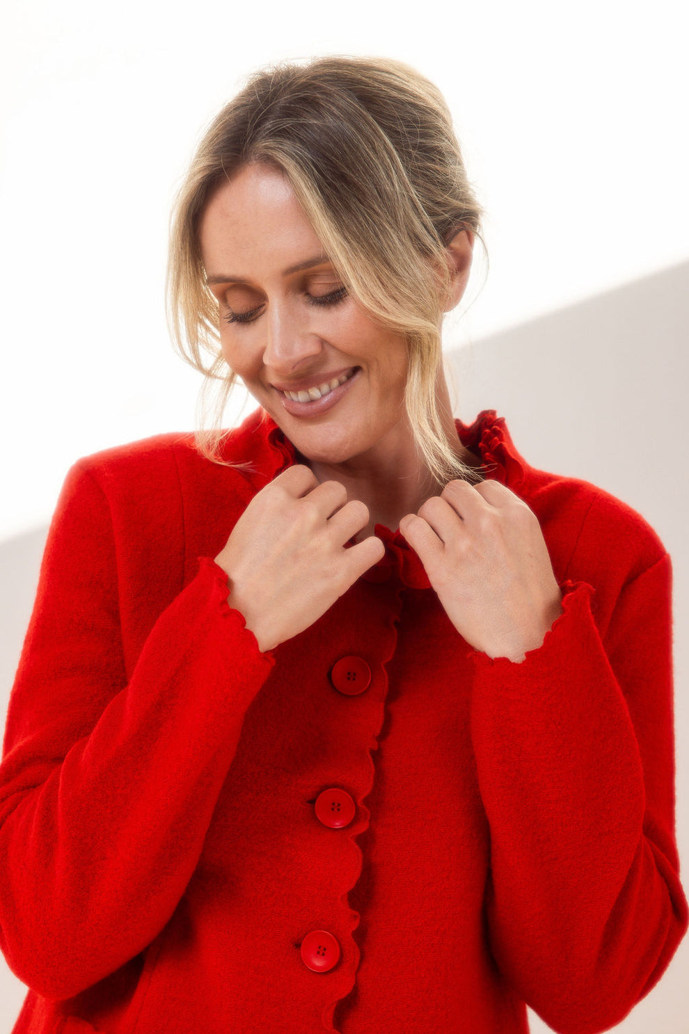 See Saw 615 Ruffle Cook Boiled Wool Red Jacket